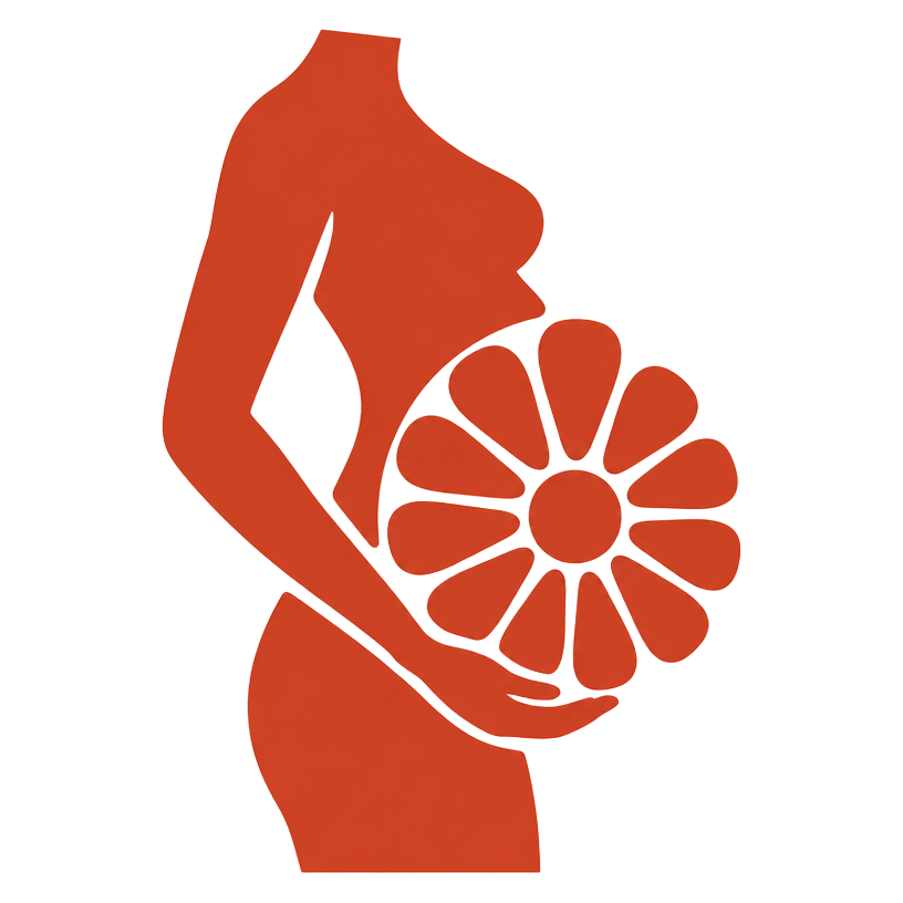 Flower-headed pregnant figure logo